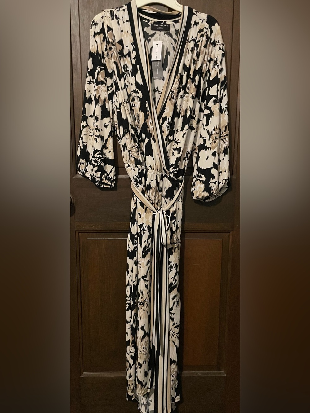 Lane Bryant Black and Cream Floral Wrap Dress